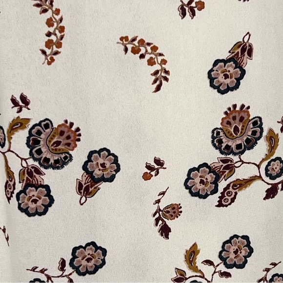 Cream Burgundy Boho Blouse Size XS Zip Neck Detail Tab Slv Festival Oversize Top - Picture 2 of 9